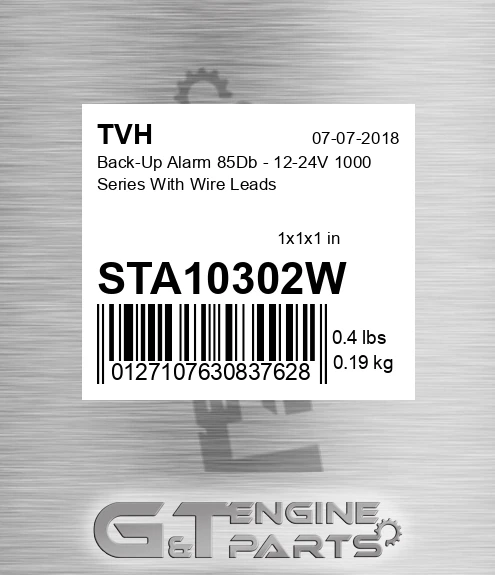 STA10302W Back-Up Alarm 85Db - 12-24V 1000 Series With Wire Leads