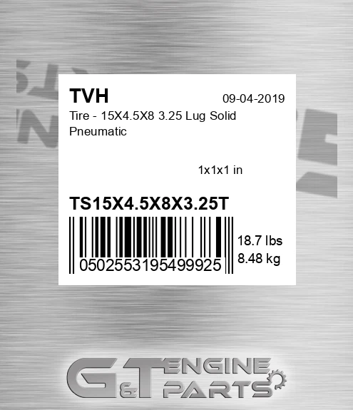 TS15X4.5X8X3.25T Tire - 15X4.5X8 3.25 Lug Solid Pneumatic