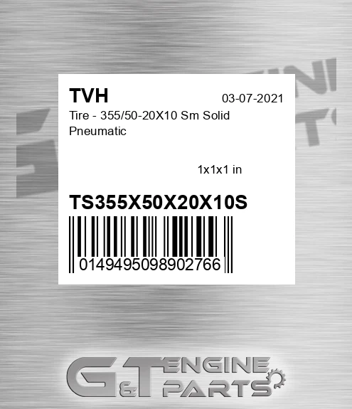 TS355X50X20X10S Tire - 355/50-20X10 Sm Solid Pneumatic