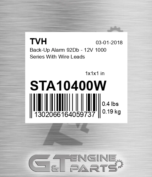 STA10400W Back-Up Alarm 92Db - 12V 1000 Series With Wire Leads