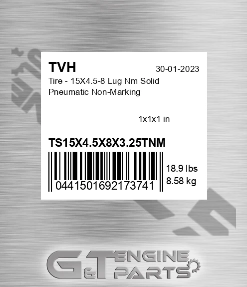 TS15X4.5X8X3.25TNM Tire - 15X4.5-8 Lug Nm Solid Pneumatic Non-Marking