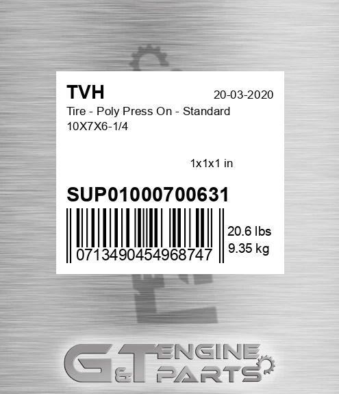 SUP01000700631 Tire - Poly Press On - Standard 10X7X6-1/4