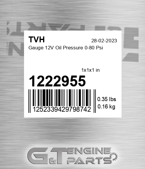 1222955 Gauge 12V Oil Pressure 0-80 Psi