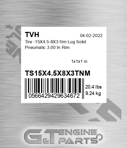 TS15X4.5X8X3TNM Tire -15X4.5-8X3 Nm Lug Solid Pneumatic 3.00 In Rim