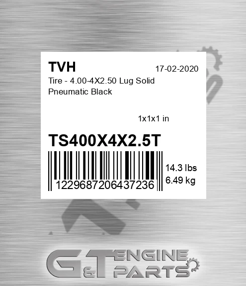 TS400X4X2.5T Tire - 4.00-4X2.50 Lug Solid Pneumatic Black