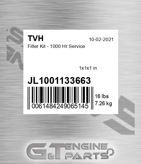 JL1001133663 Filter Kit - 1000 Hr Service