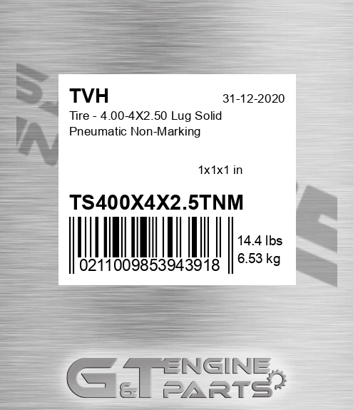 TS400X4X2.5TNM Tire - 4.00-4X2.50 Lug Solid Pneumatic Non-Marking