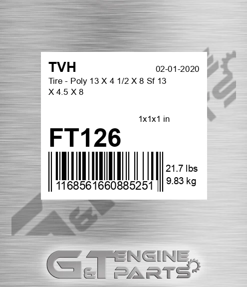 FT126 Tire - Poly 13 X 4 1/2 X 8 Sf 13 X 4.5 X 8
