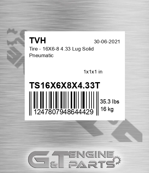 TS16X6X8X4.33T Tire - 16X6-8 4.33 Lug Solid Pneumatic