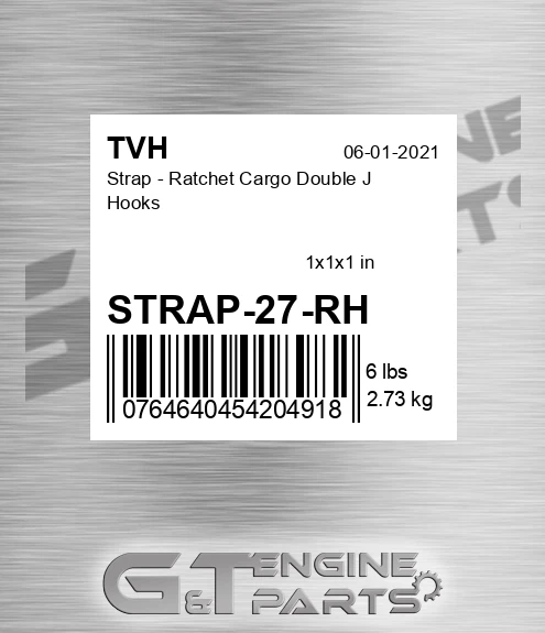 STRAP-27-RH Strap - Ratchet Cargo Double J Hooks