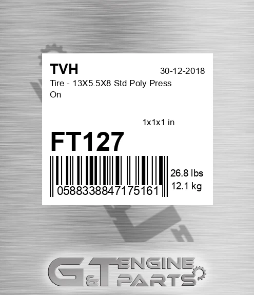 FT127 Tire - 13X5.5X8 Std Poly Press On
