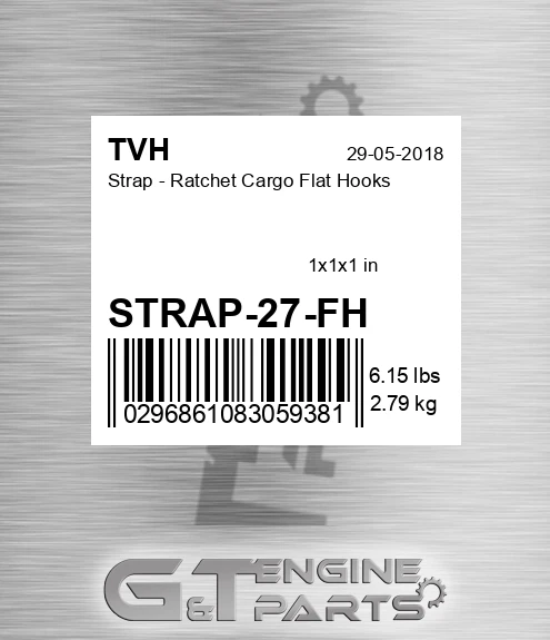 STRAP-27-FH Strap - Ratchet Cargo Flat Hooks
