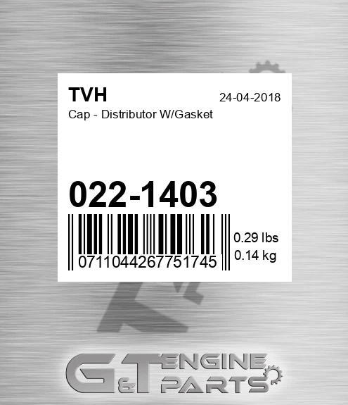 022-1403 Cap - Distributor W/Gasket