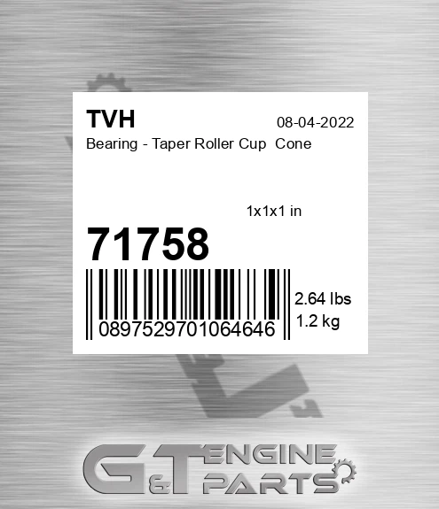 71758 Bearing - Taper Roller Cup Cone