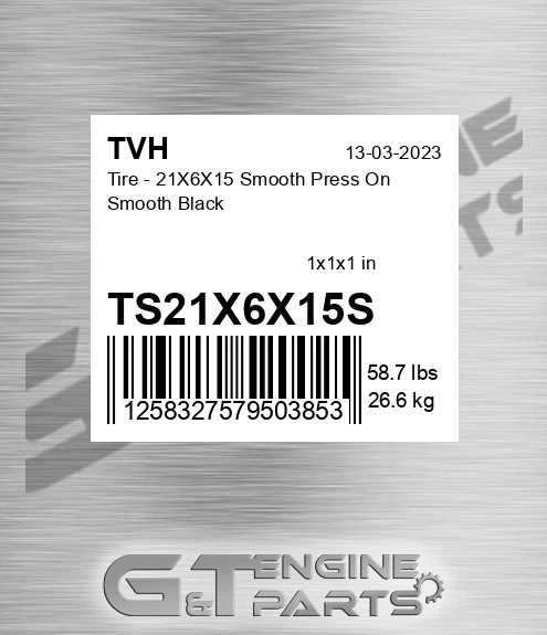 TS21X6X15S Tire - 21X6X15 Smooth Press On Smooth Black