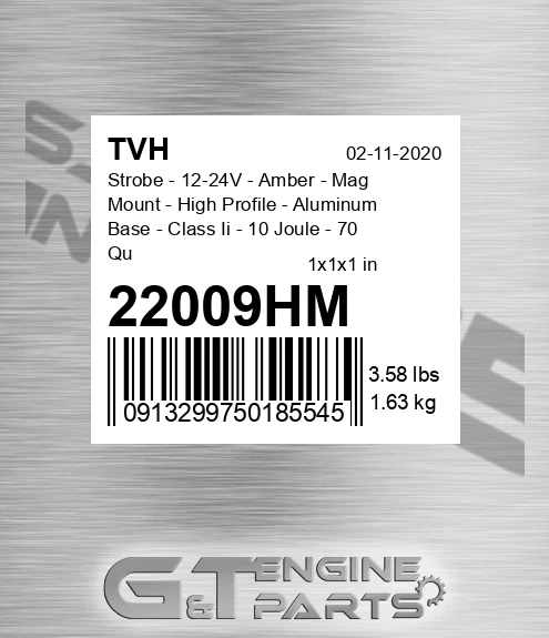 22009HM Strobe - 12-24V - Amber - Mag Mount - High Profile - Aluminum Base - Class Ii - 10 Joule - 70 Quad Fpm