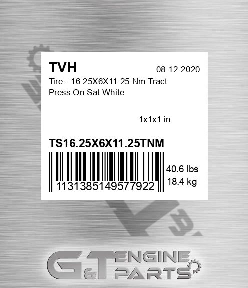 TS16.25X6X11.25TNM Tire - 16.25X6X11.25 Nm Tract Press On Sat White