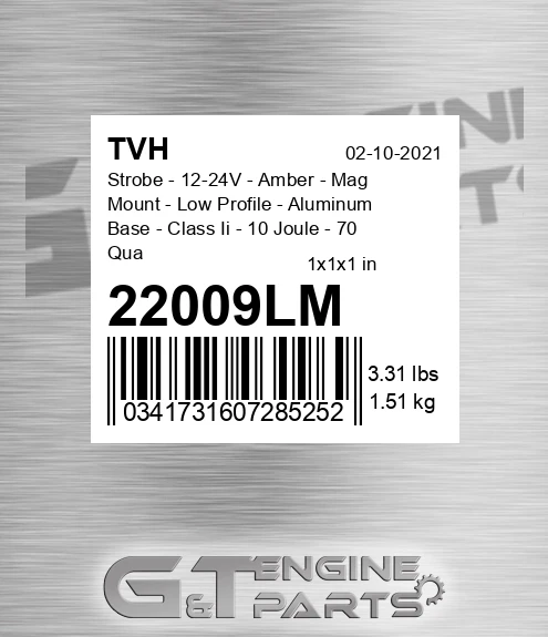 22009LM Strobe - 12-24V - Amber - Mag Mount - Low Profile - Aluminum Base - Class Ii - 10 Joule - 70 Quad Fpm