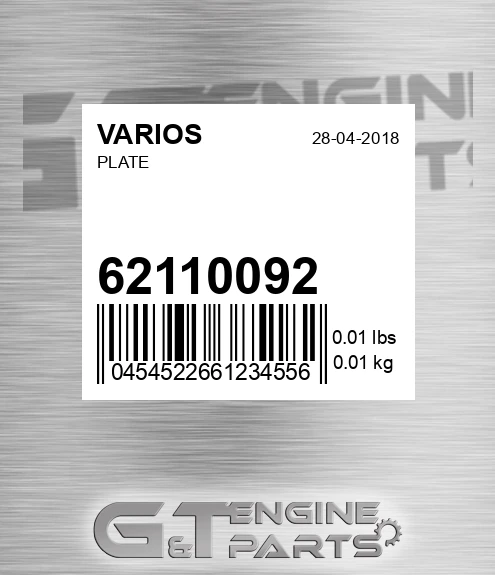 62110092 Plate