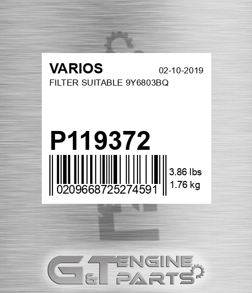 P119372 Filter Suitable 9y6803bq