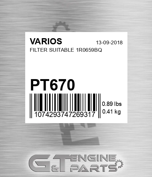 PT670 Filter Suitable 1r0659bq