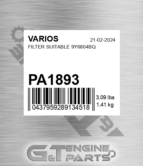 PA1893 Filter Suitable 9y6804bq