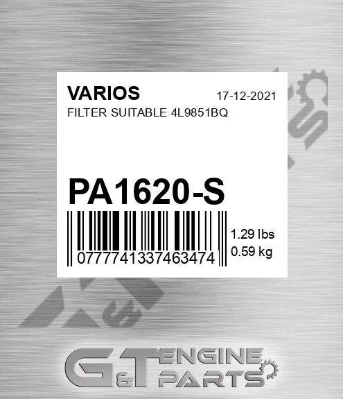 PA1620-S Filter Suitable 4l9851bq