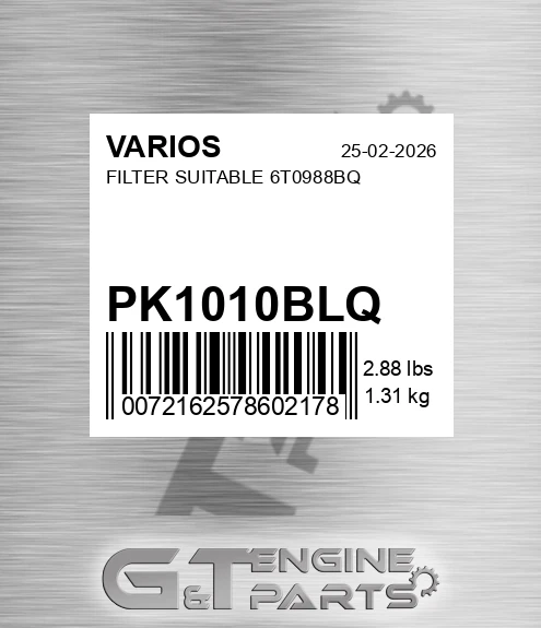 PK.1010BLQ Filter Suitable 6t0988bq