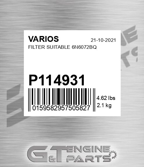 P114931 Filter Suitable 6n6072bq