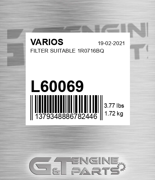 L60069 Filter Suitable 1r0716bq