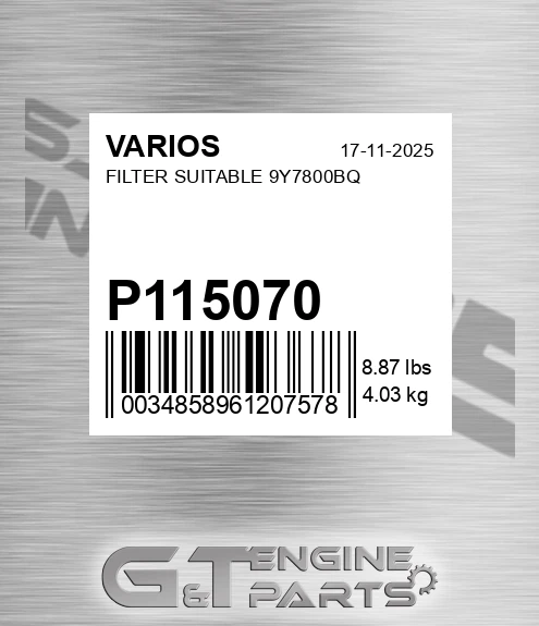 P115070 Filter Suitable 9y7800bq