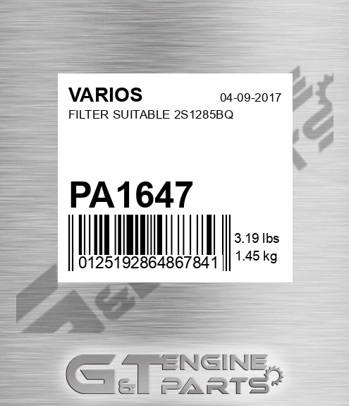 PA1647 Filter Suitable 2s1285bq