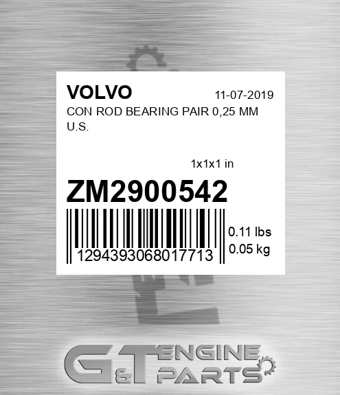 ZM2900542 CON ROD BEARING PAIR 0,25 MM U.S.