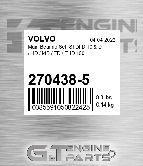 270438-5 Main Bearing Set [STD] D 10 & D / HD / MD / TD / THD 100