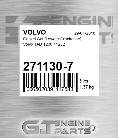 271130-7 Gasket Set [Lower / Crankcase] Volvo TAD 1230 / 1232