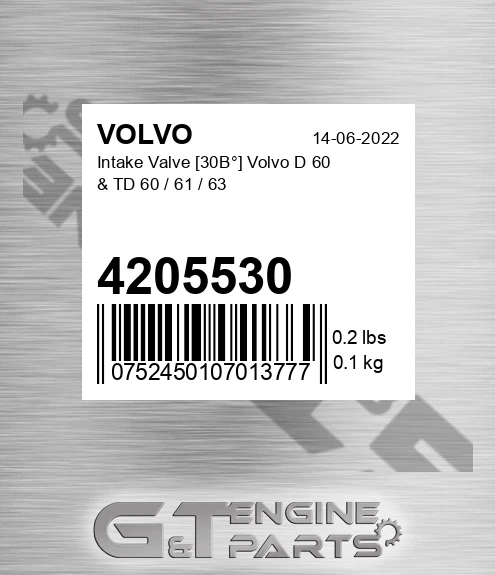 4205530 Intake Valve [30В°] Volvo D 60 & TD 60 / 61 / 63