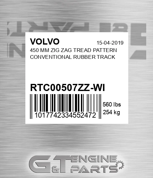 RTC00507ZZ-WI 450 MM ZIG ZAG TREAD PATTERN CONVENTIONAL RUBBER TRACK
