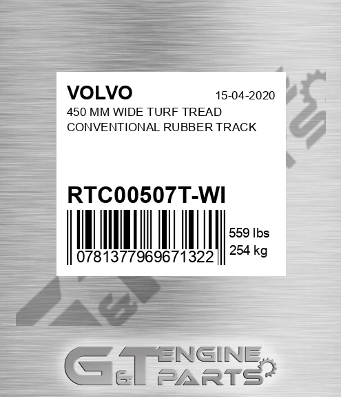RTC00507T-WI 450 MM WIDE TURF TREAD CONVENTIONAL RUBBER TRACK
