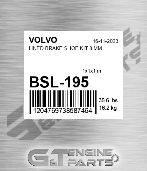 BSL-195 LINED BRAKE SHOE KIT 8 MM