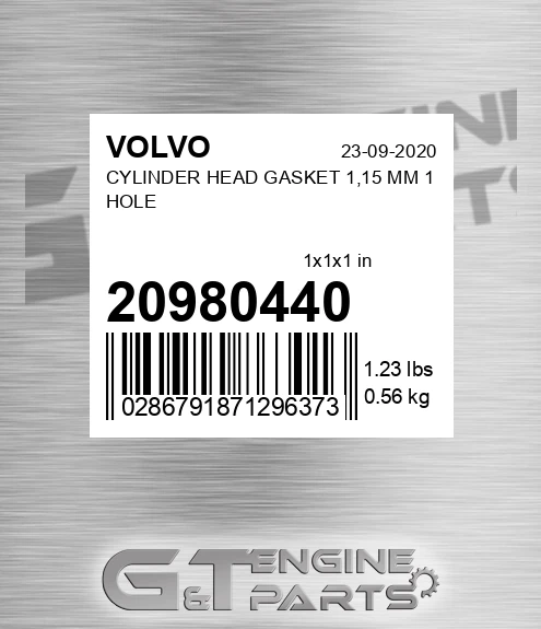 20980440 CYLINDER HEAD GASKET 1,15 MM 1 HOLE