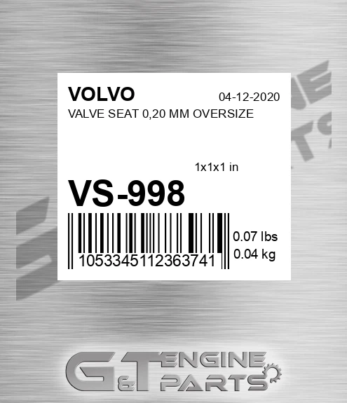 VS-998 VALVE SEAT 0,20 MM OVERSIZE