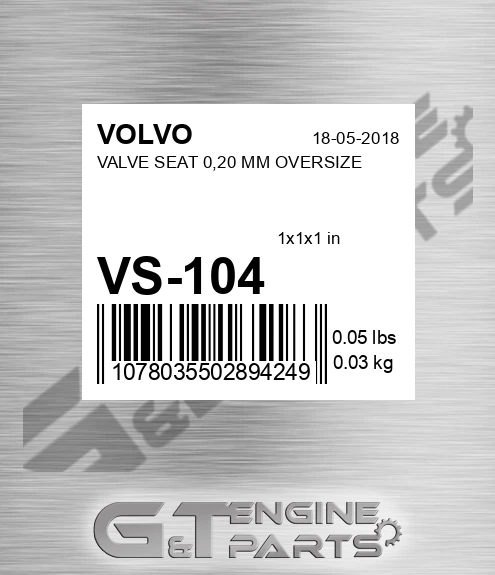 VS-104 VALVE SEAT 0,20 MM OVERSIZE
