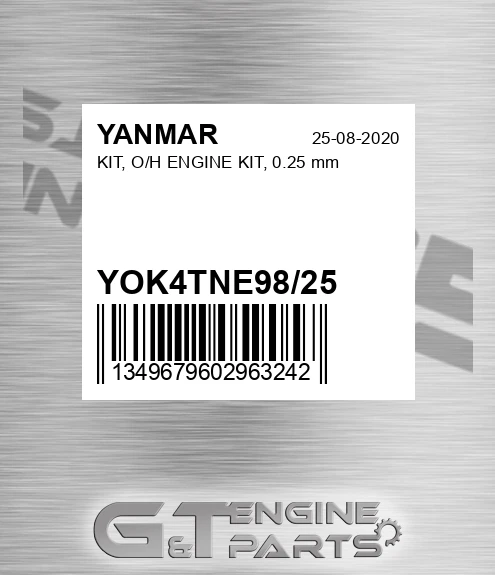YOK4TNE98/25 KIT, O/H ENGINE KIT, 0.25 mm