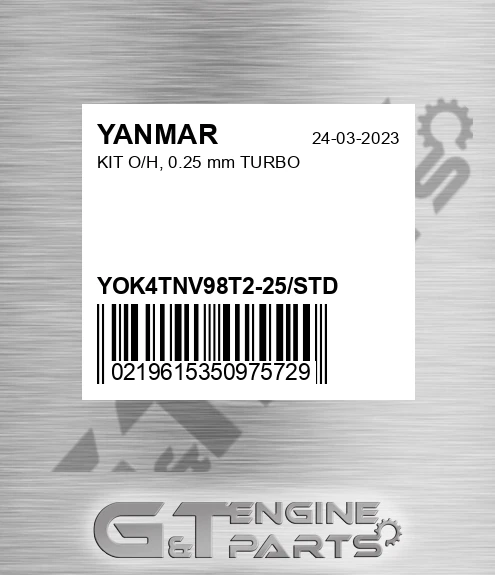 YOK4TNV98T2-25/STD KIT O/H, 0.25 mm TURBO