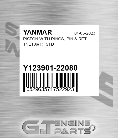 Y123901-22080 PISTON WITH RINGS, PIN &amp; RET TNE106 T , STD